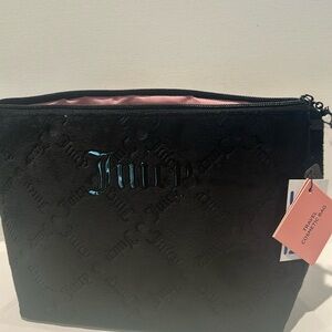Juicy Couture Large Velvet Travel Cosmetic Bag with empty container bottle.